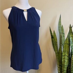 White House Black Market Navy Keyhole Blouse